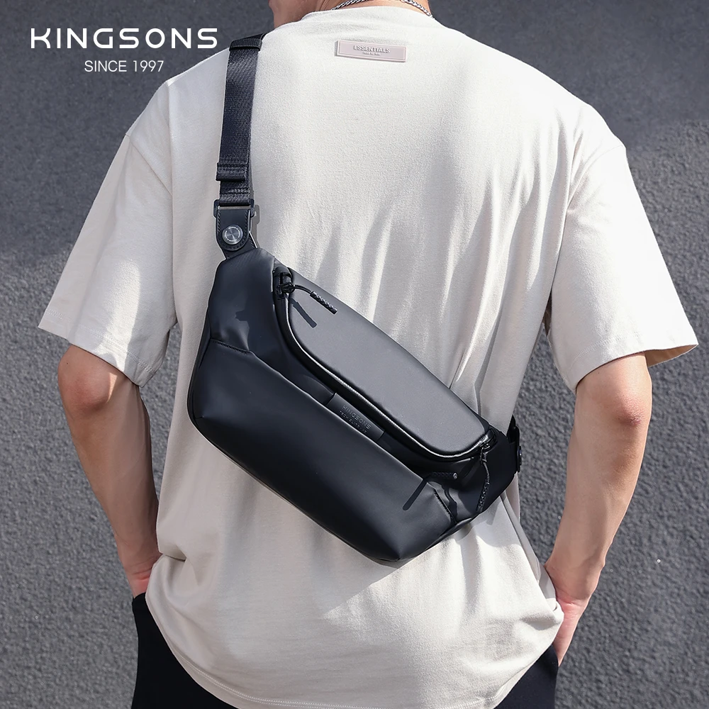 Kingsons Men Chest Bag Messenger Bag Portable Sling Shoulder Bag Black Small Crossbody Bag Magnetic With Quick-Release Buckle