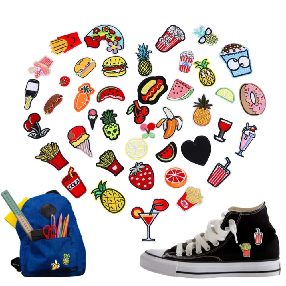 

Colorful Cartoon Embroidery Patches Clothing Hole Repair Decorative Stickers Food Drink Fruit Patterns Vibrant DIY Customize