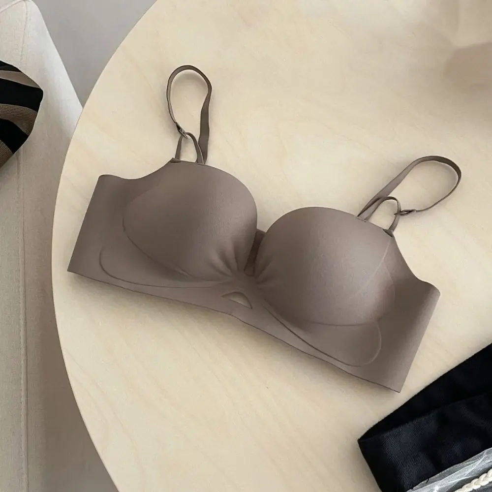 Süßer, ausgehöhlter, plissierter, tiefer V-BH, stoßfest, Anti-Durchhang-Unterwäsche für Frauen, dünner, nahtloser Push-Up-BH, Geschenke