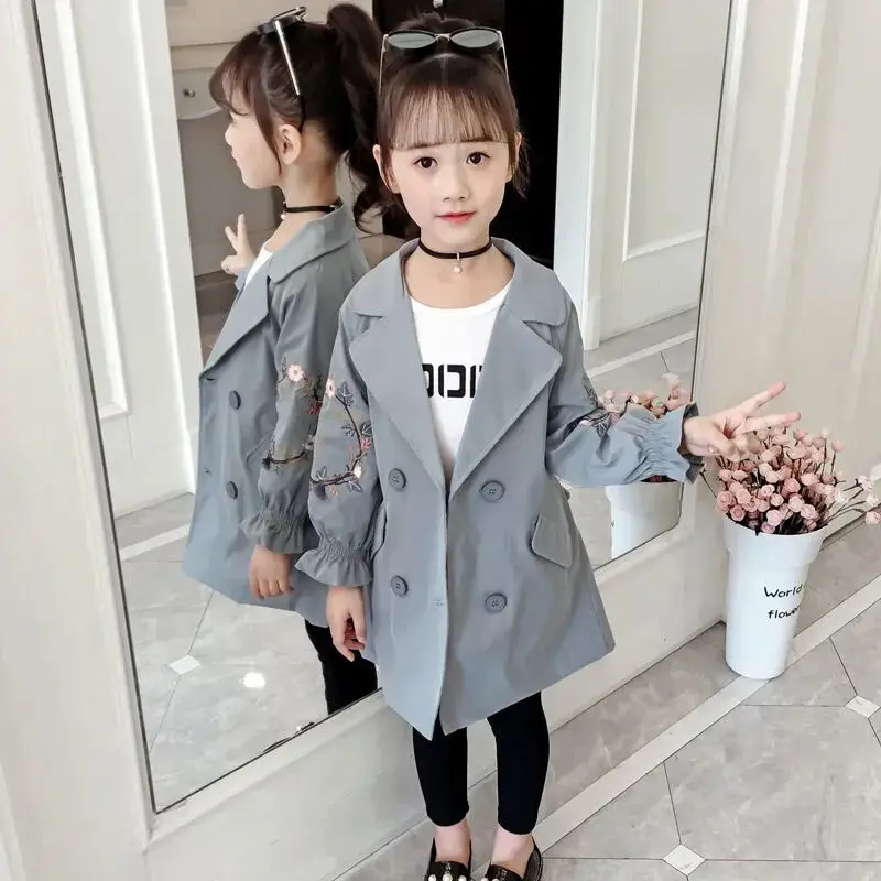 Spring and Autumn Baby Girls' Wind Jacket New Style Small Girls' Elegant Medium Long Wind Jacket Children's Korean Edition Coat