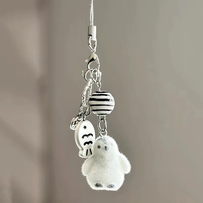 Fashionable Flocking Cartoon Keychain Cute Seal Penguin Polar Bear Pendant Bag Decoration Keyring Car Key Holder Keychains Gift view 2