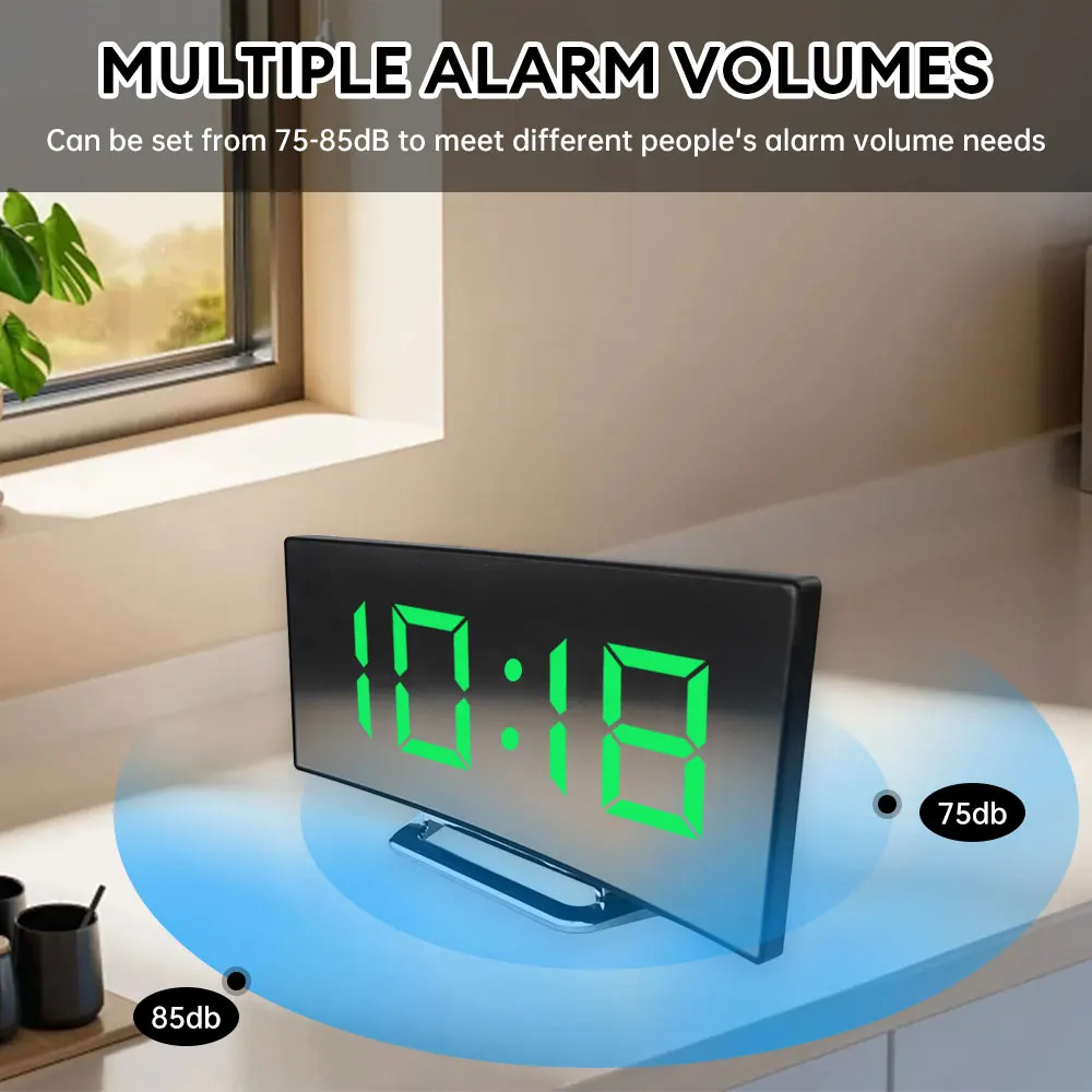 Led Large Curved Screen Crystal Clock Multifunctional Electronic Alarm Clocks Creative Bedside Silent Clock Interior Decoration