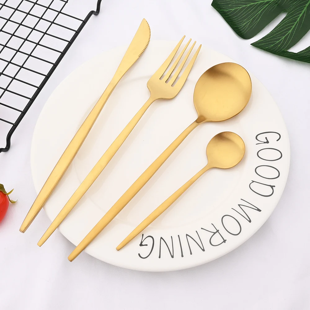 Matte 24Pcs Black Dinnerware Cutlery Set Stainless Steel Flatware Set Kitchen Silverware Home Steak Knife Fork Spoon Tableware