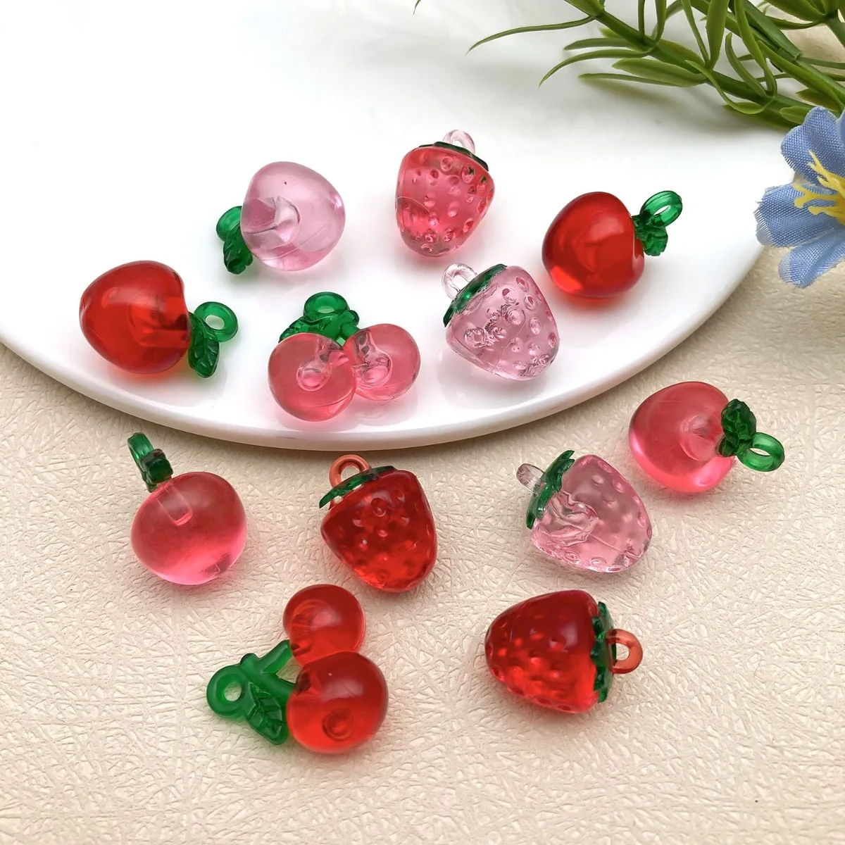 SG01 10Pcs Red Cute Cherry Bracelet Spacer Acrylic Transparent Fruit Charms Necklace Making Departments DIY Jewelry Accessories
