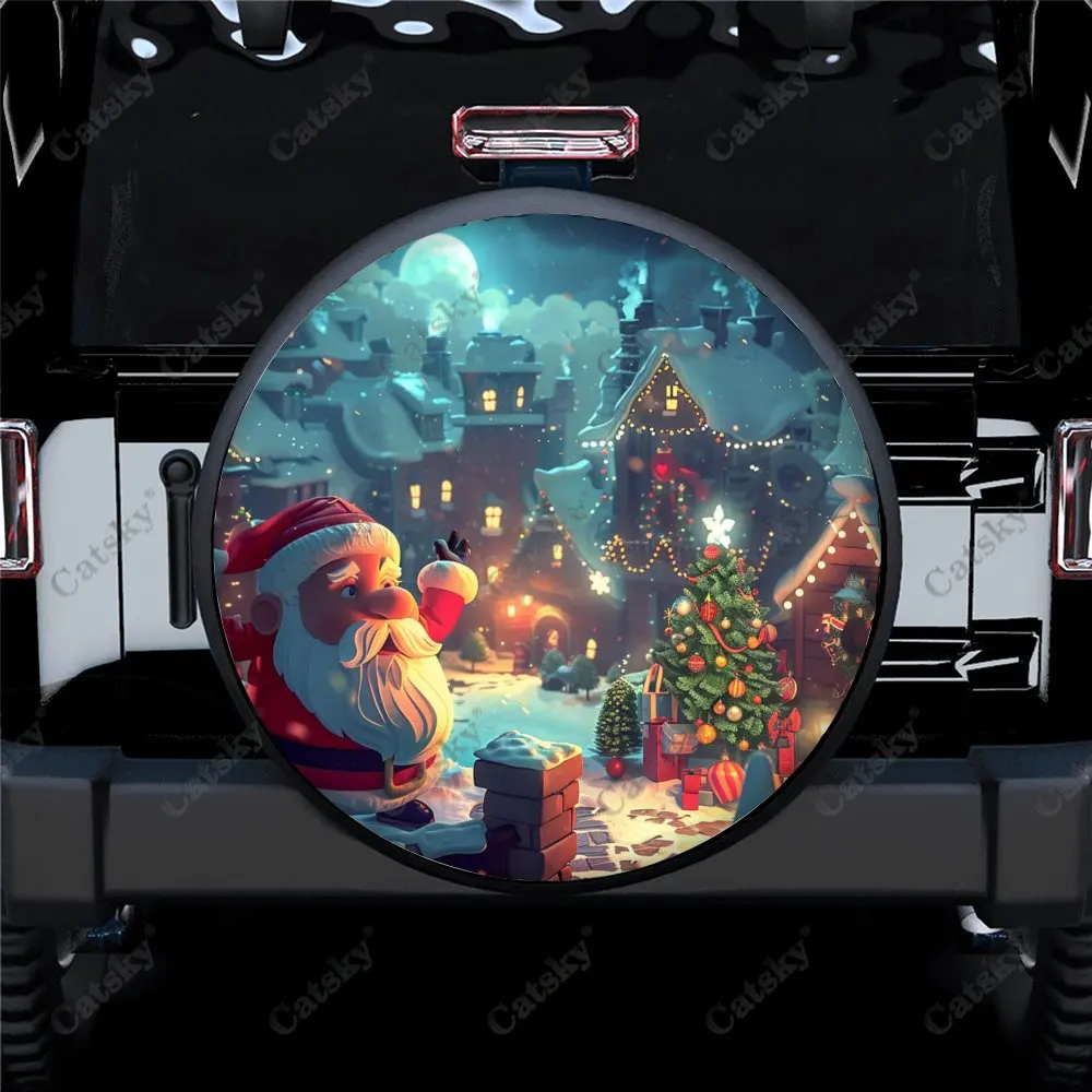 Anime Merry Christmas Universal Car Spare Tire Cover Auto Accessories Wheel Cover Protect for Trailer SUV Truck Camper14-17in