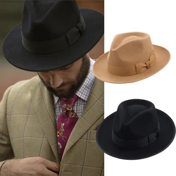 Black Fedora Hat Unisex Wide Brim Jazz Top Hat Autumn Winter Classic Elegant Panama Hat Gentleman Hat Wholesale Chapeau