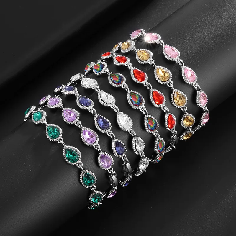 Women's Fashion Rainbow Gemstone Bracelet, Minimalist Inlaid Design Trendy & Stylish Jewelry for Party Wholesale