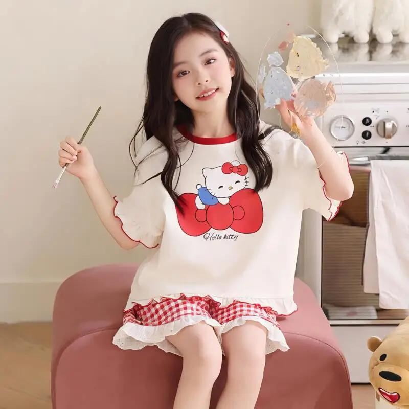 

Girls New Short Sleeved Short Home Suit Set Girls Spring Autumn Pajama Student Parent-Child Style Fashionable Soft Two-Piece Set
