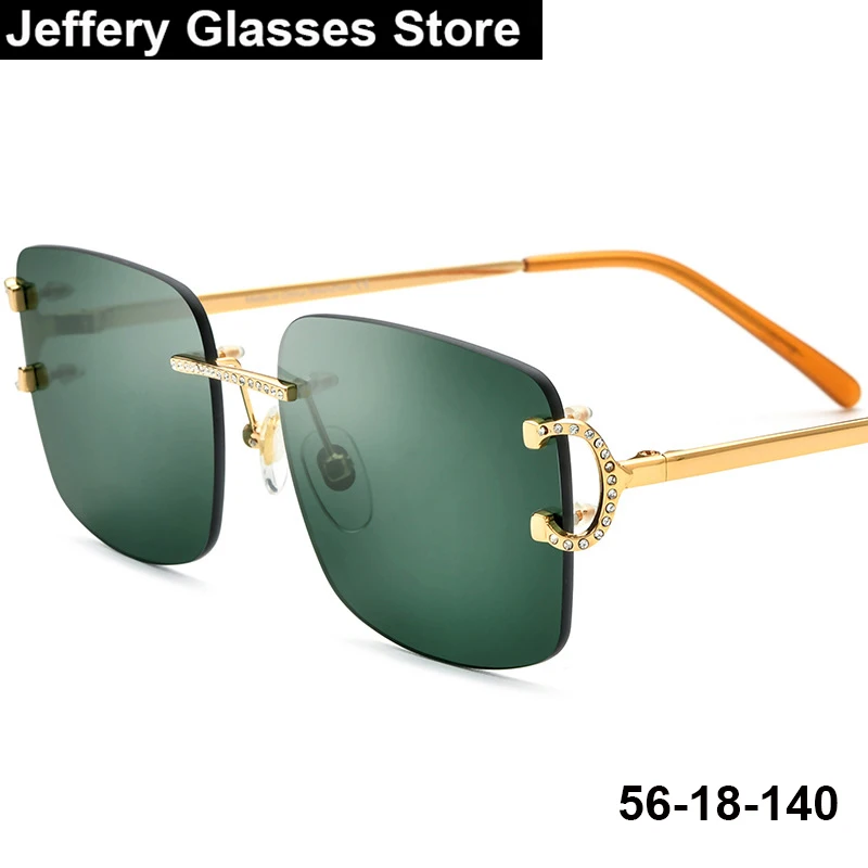 

New York Fashion Big Square Rimless Sunglasses Women Men Diamond Insert Sun Glasses Frame Outdoor Driving Eyeglasses Spectacles