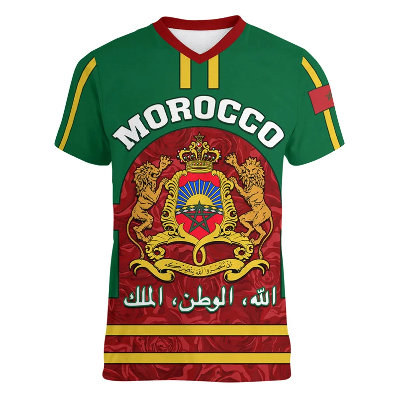 Morocco Football T Shirt For Men Cool 3d Printed Moroccan Sports V Neck T-shirt Tops Short Sleeve Summer Soccer Tee Shirts