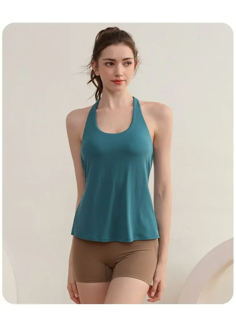 Fitness-Weste, zweiteiliges Design mit Brustpolster, Sporttop zum Laufen, stoßdämpfend, mit schönem Rückendesign, Yoga-Anzug, ärmelloses T-Shirt – Detail 7