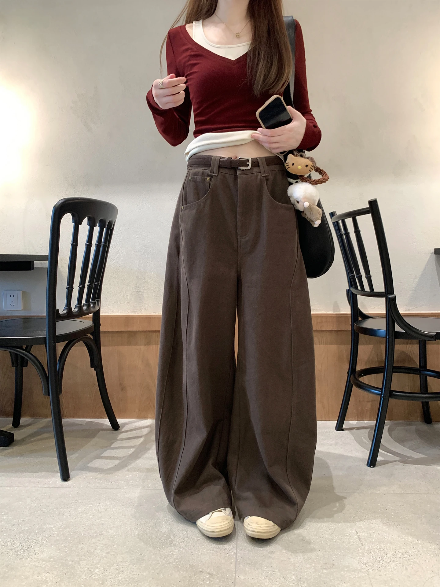 

High Waist Wide Leg Workwear Pants Amber Glimmer Series Versatile Slimming Retro Knife Casual Cotton Jeans for Women