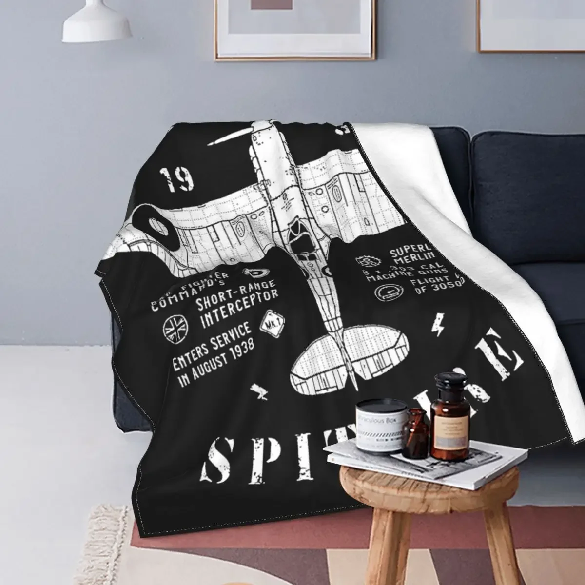 Supermarine Spitfire Aircraft Airplane Velvet Throw Blanket Fighter Pilot Blanket for Bedding Lightweight Thin Plush Thin Quilt