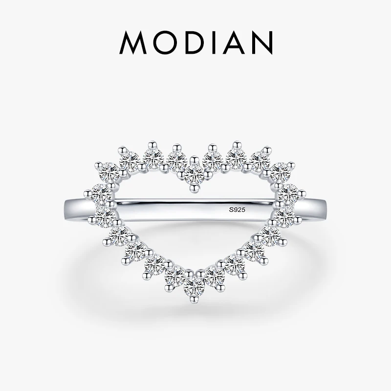 

MODIAN Genuine 925 Sterling Silver Delicate Love Heart Ring Inlaid With Bright Clear CZ For Women Fine Jewelry Anniversary Gift