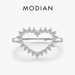 MODIAN Genuine 925 Sterling Silver Delicate Love Heart Ring Inlaid With Bright Clear CZ For Women Fine Jewelry Anniversary Gift