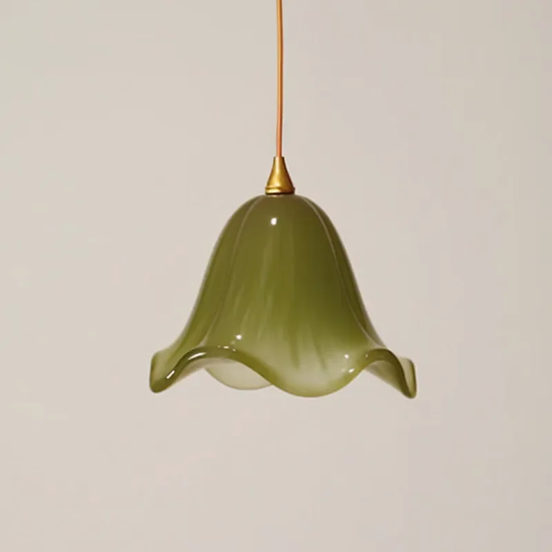 Vintage Green Glass Chandelier Retro Hanging Light Fixture Small Atmosphere Lamp for Bedroom Bedside Restaurant Home Decor
