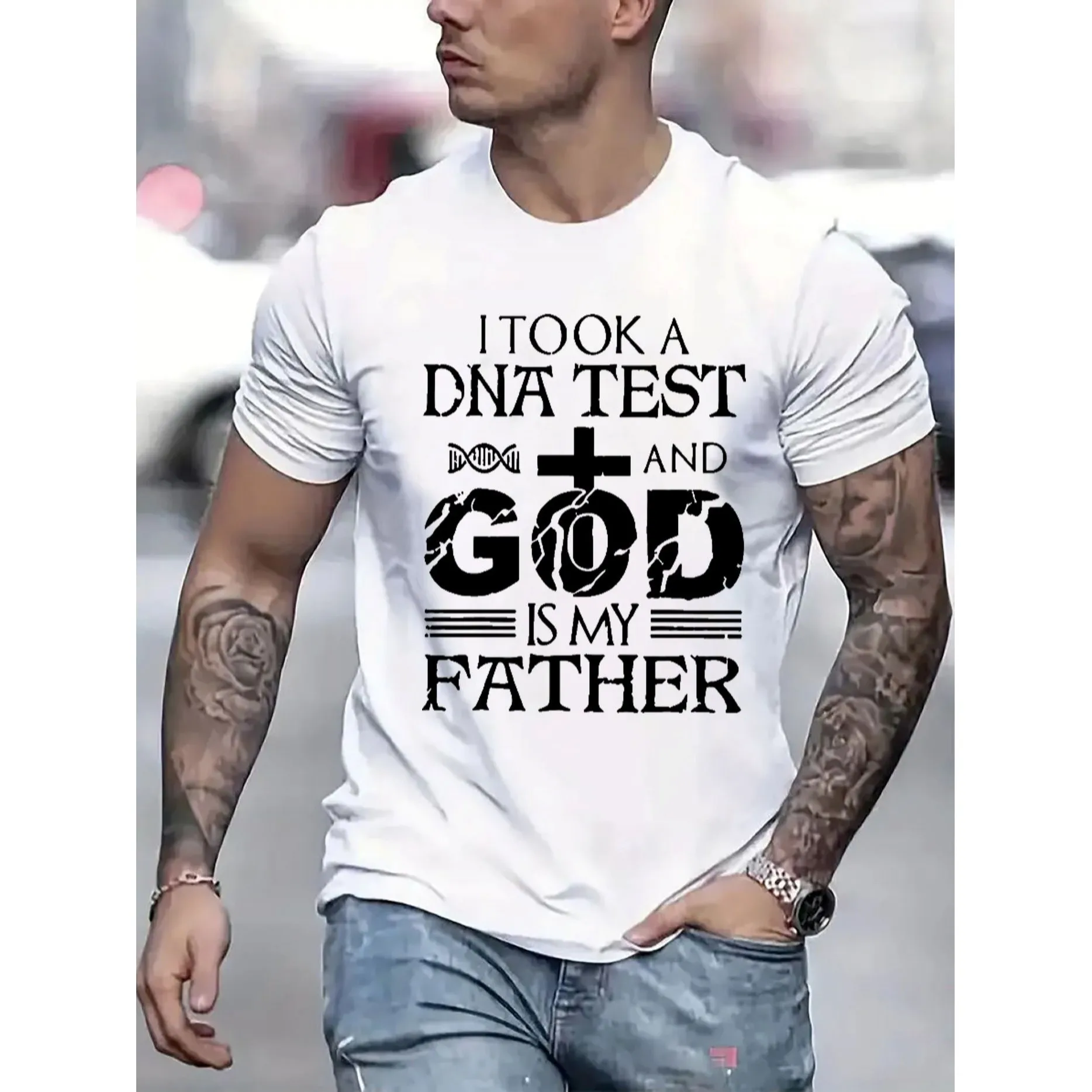 God Is My Father DNA Test Graphic Men's Cotton T-Shirt Casual Short Sleeve Crewneck Tee