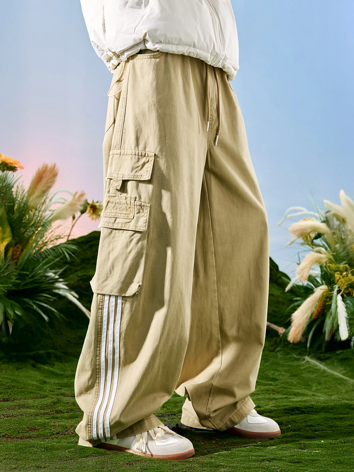 

Мужские спортивные повседневные брюки Nuthink в американском ретро-стиле, широкие, с множеством карманов, в стиле пэчворк, весна 2026, полосатые, свободного кроя, из полиэстера