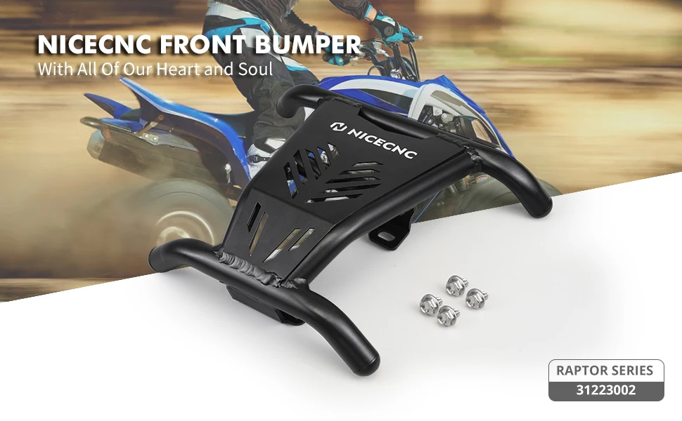 NiceCNC Frontstoßstange für Yamaha Raptor 700 700R 2016–2024, 2023, ATV, Stierkopfform, 1 Zoll Durchmesser, verdicktes Aluminiumrohr, Schwarz – Detail 3