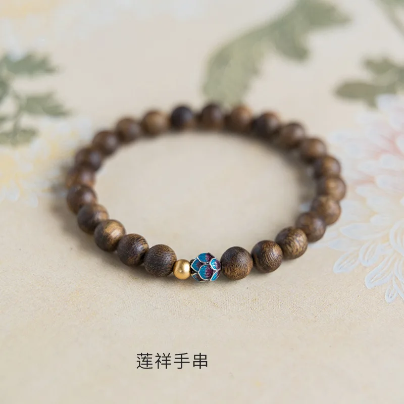 Agarwood Buddha Beads Women's Bracelet, Fun Collectible, Burnt Blue Lotus Luck-Attracting Beads