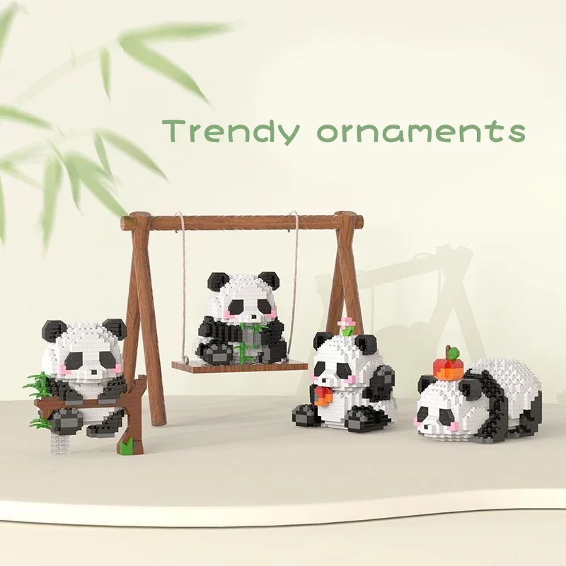 Creative cute mini panda blocks, desktop decorations, holiday birthday gifts