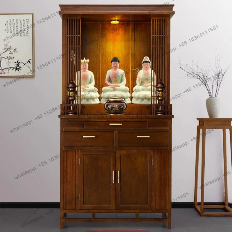PG Buddha Niche Home Clothes Closet Solid Wood God of Wealth Worship Guanyin Altar Middle Hall Buddha Cabinet