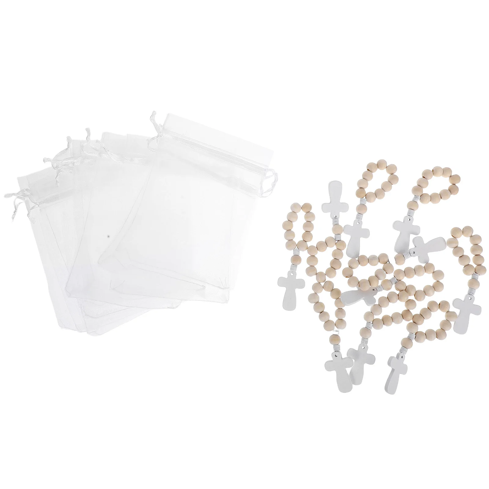 

10 set Wooden Bead Rosary Mini Finger Ring Crucifix Set For Baptism First Communion Shower Wedding Religious Keepsake In