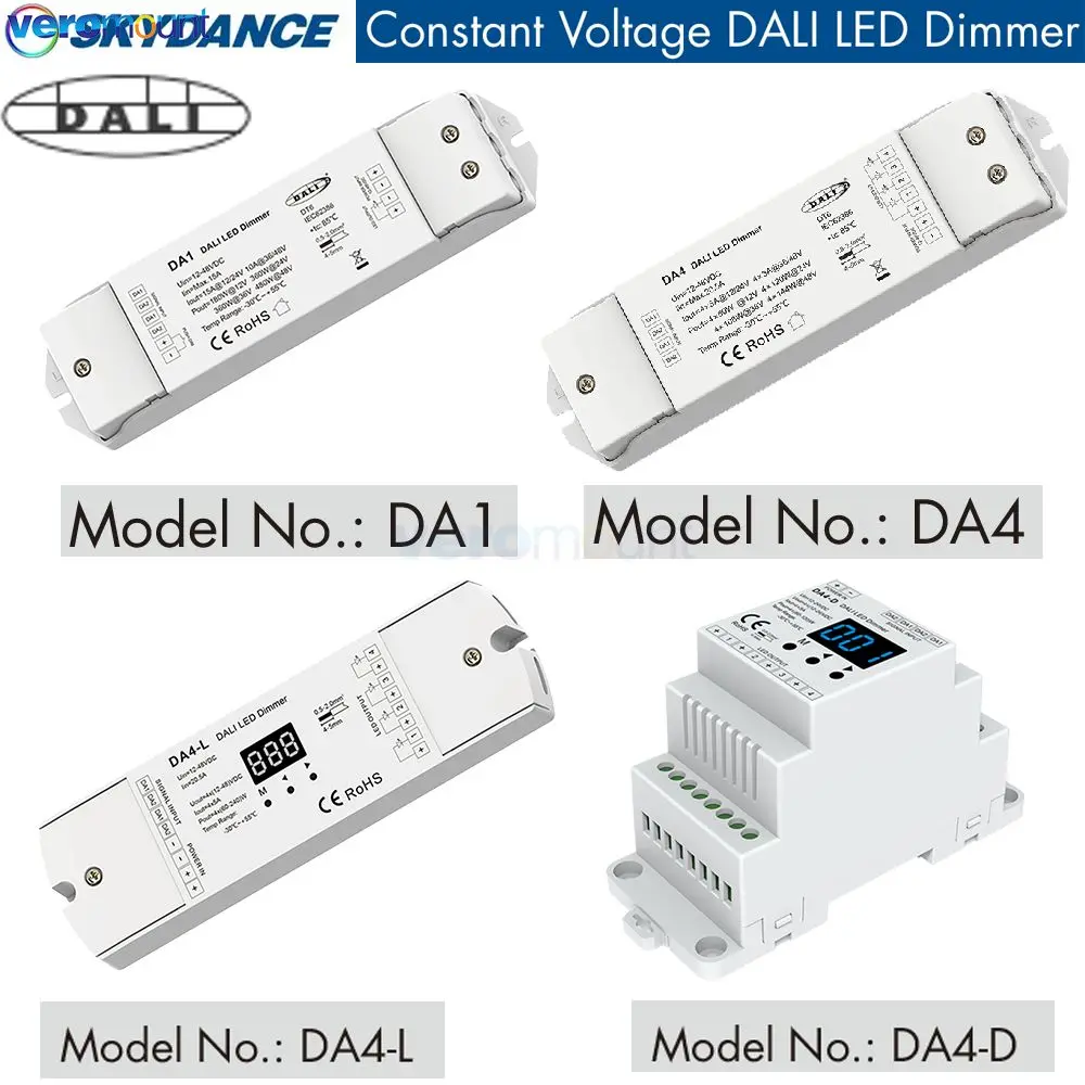 

DA4-D(Din Rail) DA4 DA4-L 4CH DA1 1CH DT6 Single Color LED Strip CV DALI LED Dimmer PMW Dimming 12V-24V 5A/CH Numeric Display