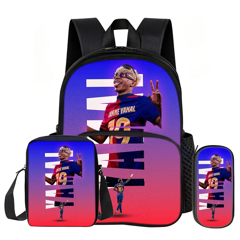 3Pcs set with Front Pocket Backpack L-Lamin Yamal Learn, Travel Football Star Shoulder Bags, Pencil Bag, Sport School Bags