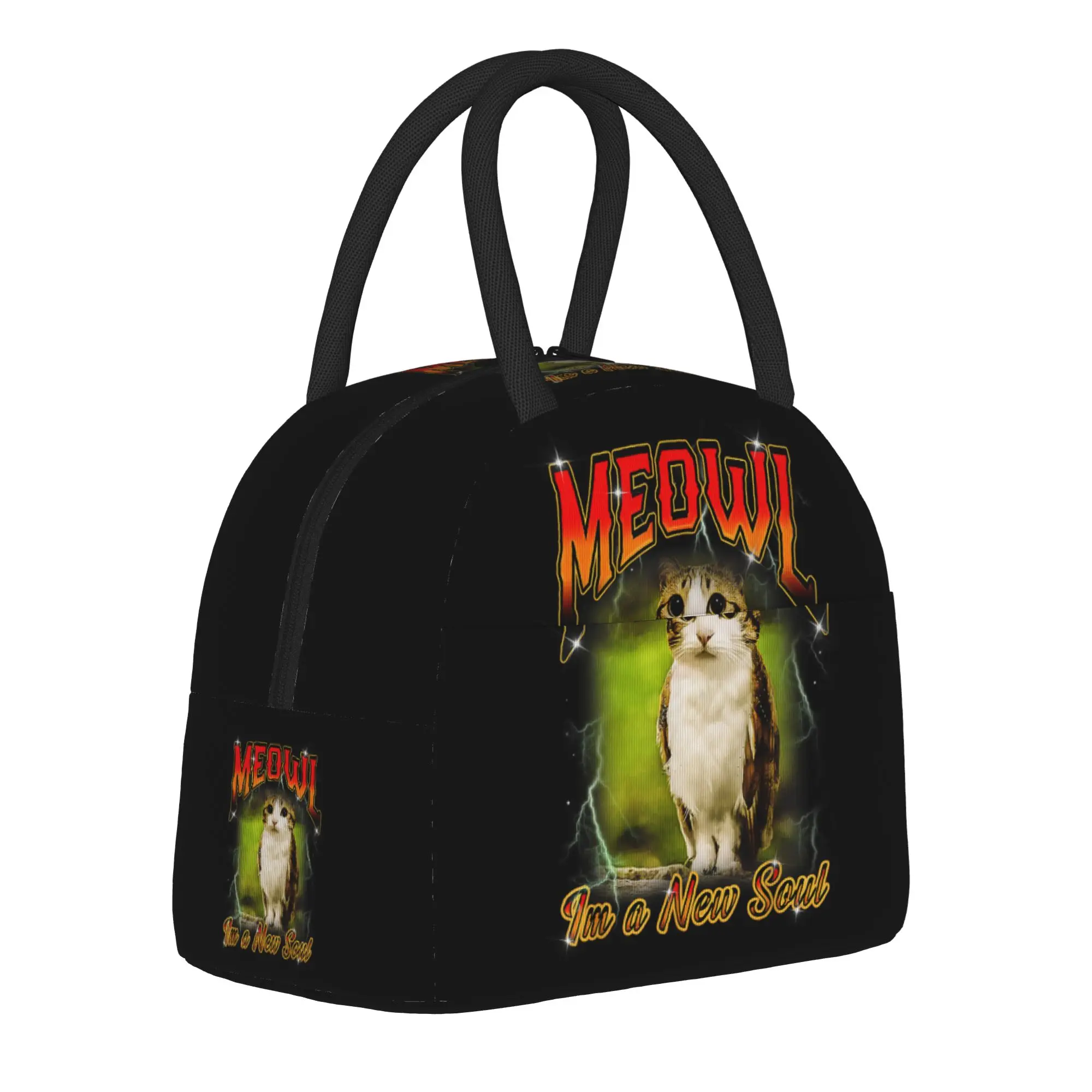 I'm A New Soul Meowl Cat Owl Meme  Insulated Lunch Bags Cooler Bag Reusable  Leakproof Lunch Box Tote Men Women Beach  Travel