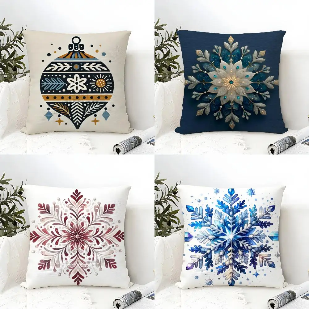 Colorful Snowflake Hexagonal Maple Print Pillow Case Cotton Linen Fabric Square Zipper Pillowcase Home Decorative Living Room