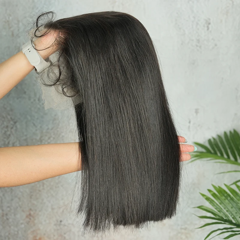 5x5 13x4 13x6 HD Lace Frontal Wig 100% Vietnamese Human Hair Double Drawn Bone Straight Short Bob Lace Wigs Pre-Plucked #1B