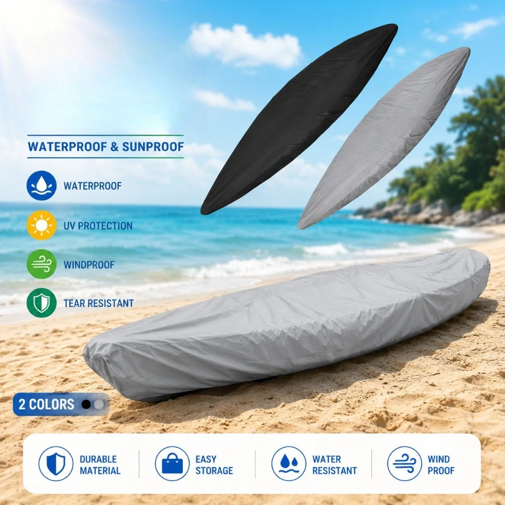 420D Kayak Cover Outdoor Waterproof Dust Rain Canoe Boat Cover UV Resistant Protector