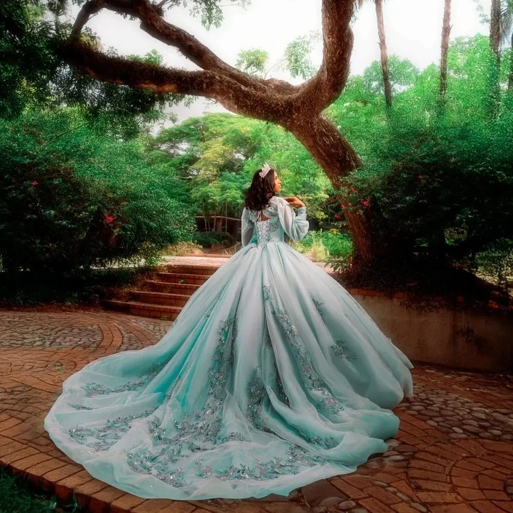 فساتين FURSTENBERG الجنية Quinceanera للنساء بأكمام طويلة وخرز مقطوع فستان مناسبة فيستدوس دي 15 أنوس مخصص #5