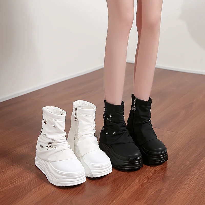 

Женские зимние ботинки на плоской подошве с боковой молнией, толстой подошвой 8 см, современные, удобные, короткие, дизайнерские, на платформе