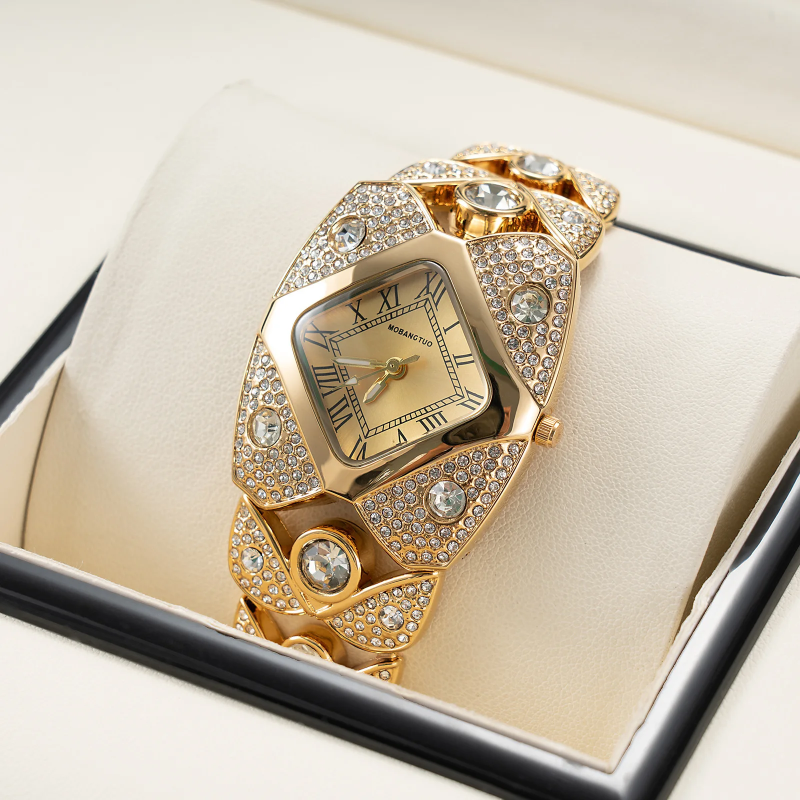 Diamond Inlaid Rhombus Dial Women Quartz Watch, Fashion Decorative Unique Ladies Wristwatch