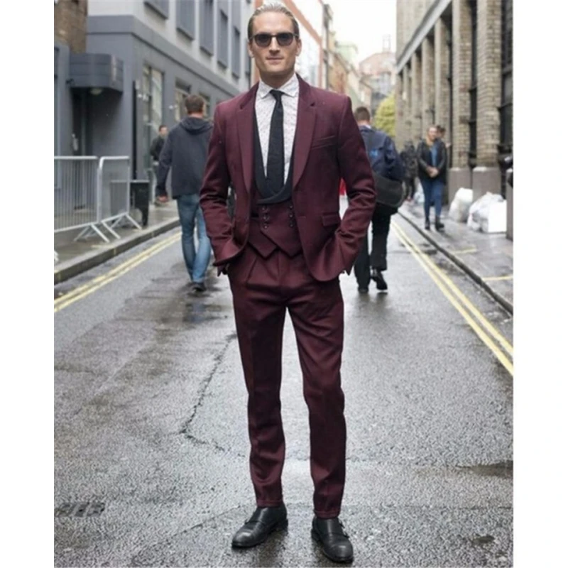 

Men Suit 3 Pieces Smolking Slim Double Breasted Peaked Fit Wedding Evening Party Banquet Set Jacket Vest With Pants