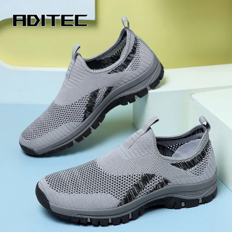 large-sized men's shoes, outdoor anti-slip casual shoes, fly-ribbed mesh breathable loafers,Easy to put on and take off