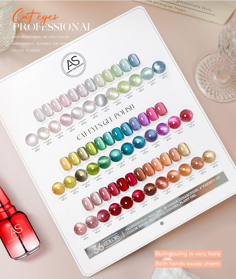 AS 36 Farben Cat Eye Magnetischer Gel-Nagellack, 15 ml, vollständige Abdeckung, Vernis Semi Permanent, super wunderschönes Nagel-Maniküre-Lack-Gel – Detail 4