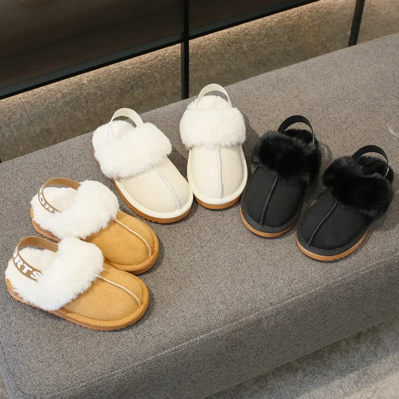 Kids Slippers Girls Casual Shoes 2023 New Boys Shoes Elastic Band Platform Children Plush Winter Flats Breatheable Simple Korean