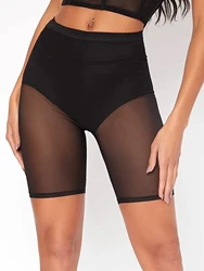 Summer New Tight Breathable Mesh Shorts Europe And The United States Women Sexy High Elastic Ultra-thin Five Quarter Pants