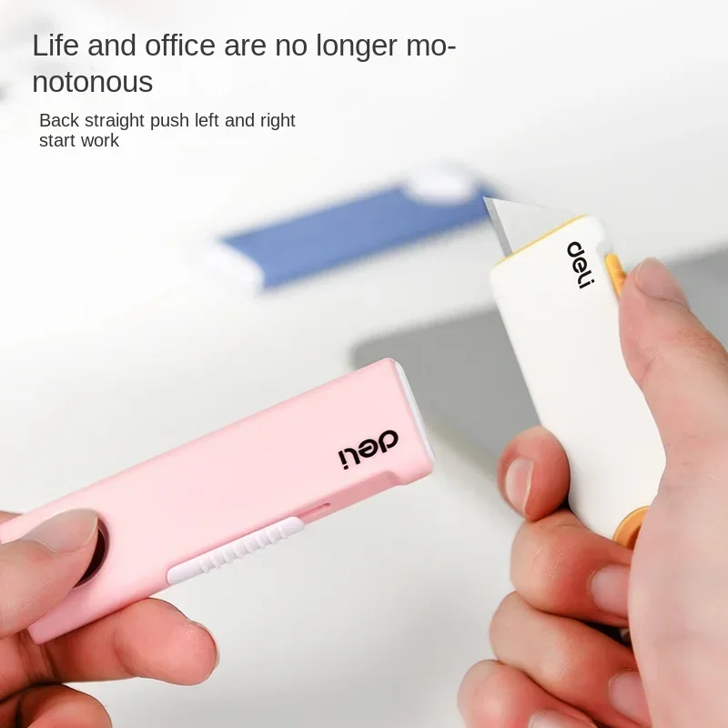 Deli Home Mini Auto-Retract Utility Knife Front Self-Locking Small Pocket Box Cutters Couteau Art School Stationery Supplies