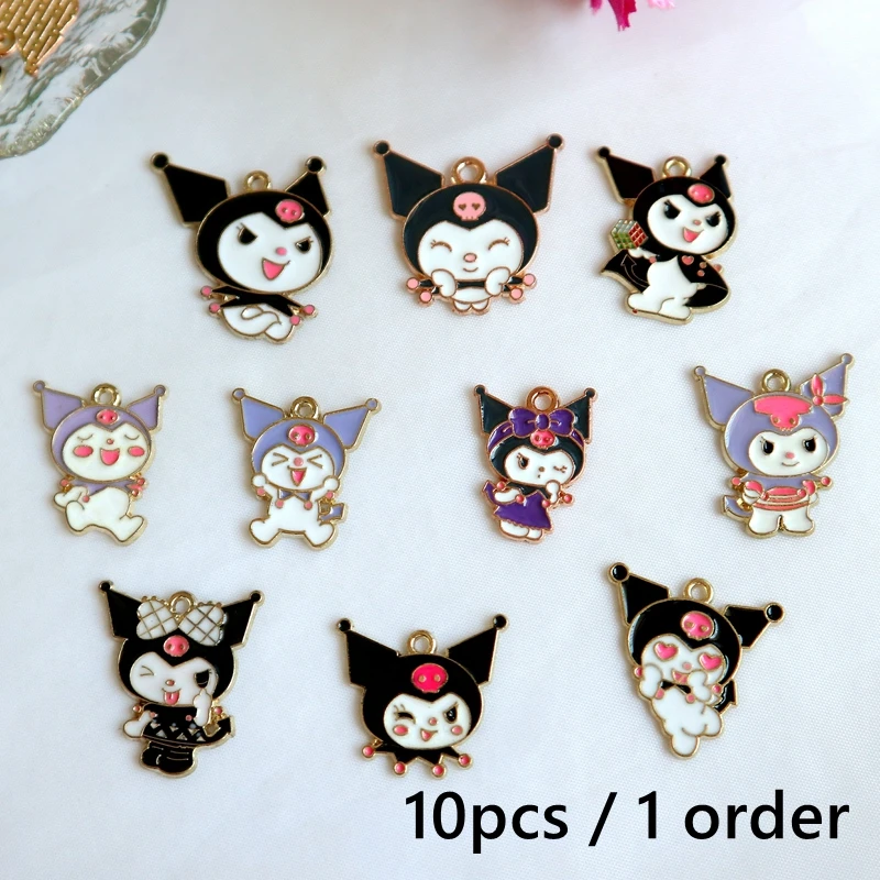 10PCS Cartoon Kawaii Sanrio Metal Pendant Anime Cute Vivid Alloy Charms DIY Necklace Bracelet Earrings Keychain Dangle Accessory