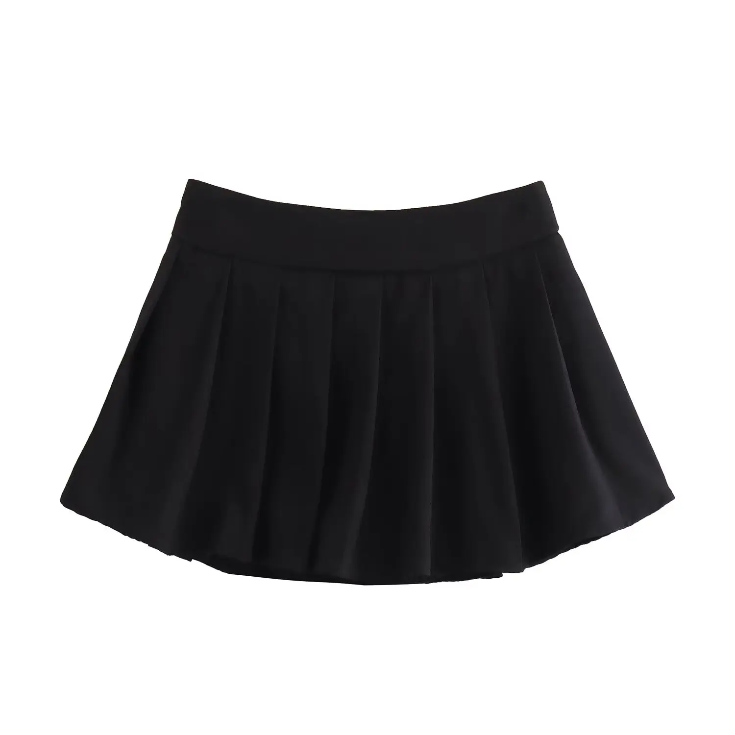 

ZBZA Summer New Women's Faion Design Low Waist Sexy ort Skirt A-Line Pleated Skirt Versatile Pure Color Polyester Fiber