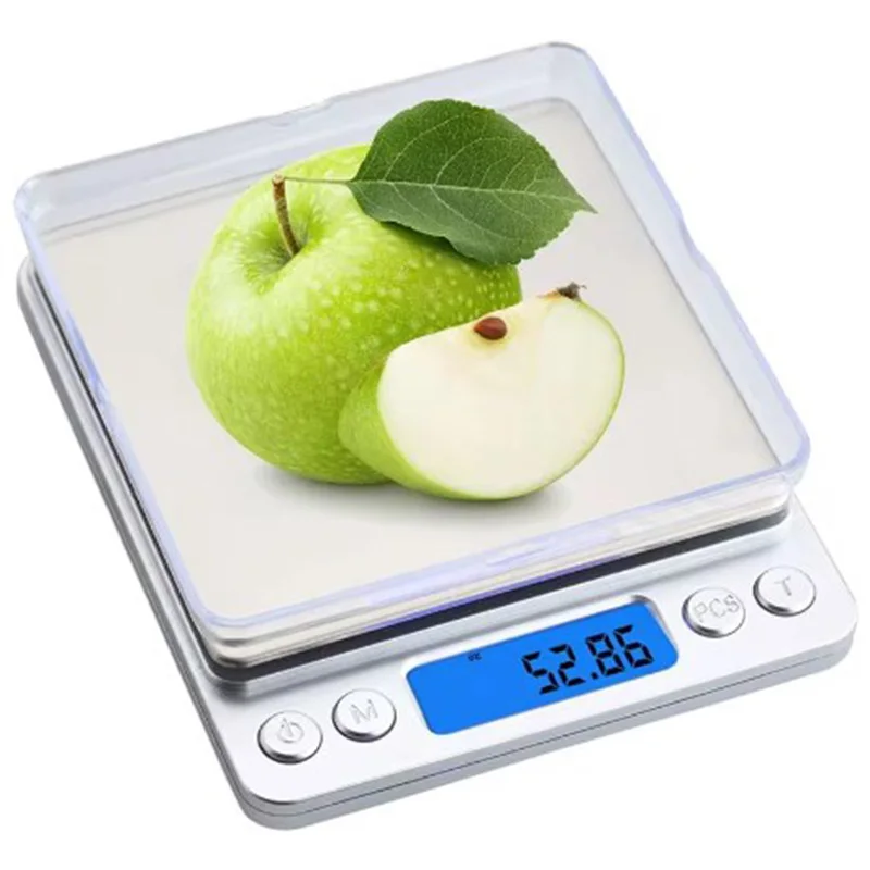 500g 0.01g Digital Scale Electronic Weight Scales 3kg 0.1g Pocket Case Jewelry Scale Food Kitchen Balance Silver With 2 Tray