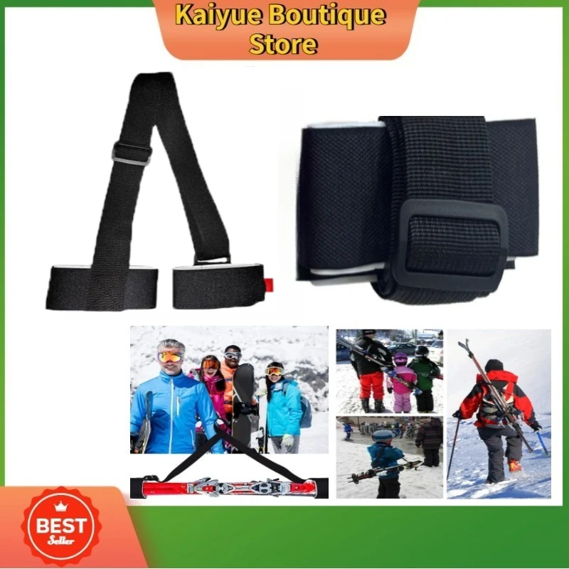 

1/2PCS Black Nylon Portable Ski Handle with Bag, Ski Pole Shoulder Carry Strap, Strap Handle with Adjustable Buckle Protection