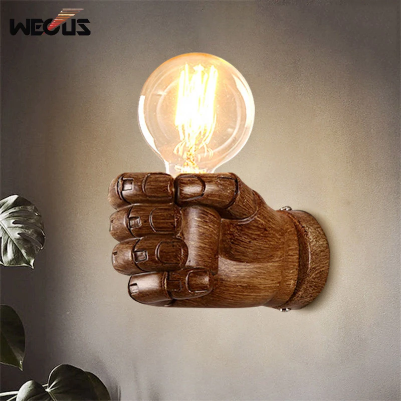 

Resin Fist Wall Lamp Left Right Hand Creative LOFT Retro Style Decor Light for Bedroom Bedside Restaurant Corridor Home Decor