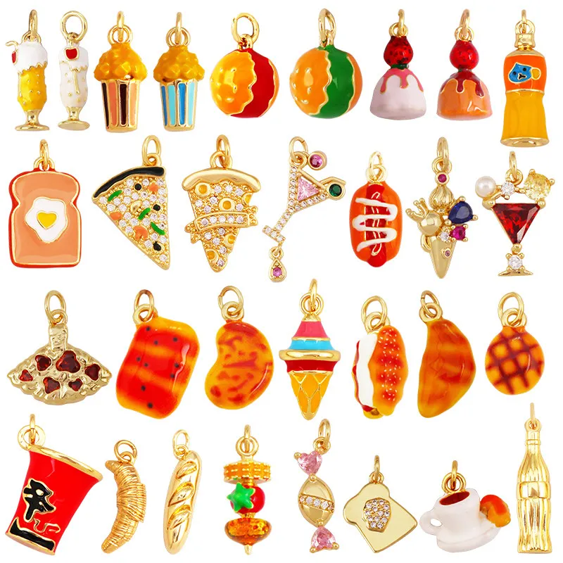 Cute Candy Croissant Sandwich Pizza Soda Hamburger Pendant Necklace Findings,Drip Oil Jewelry Charm Bracelet Making Supply R23