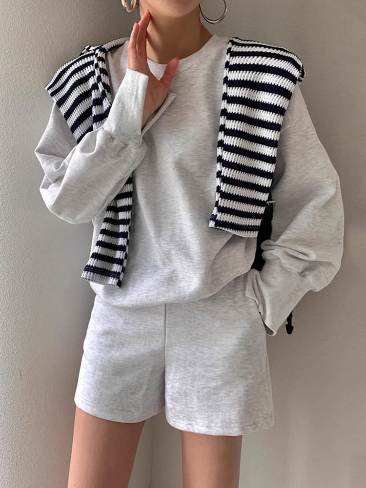 

Liangliang Retro Loose Long Sve Sweatirt Women Early Autumn New Ele High Waist Casual orts Faionable Set