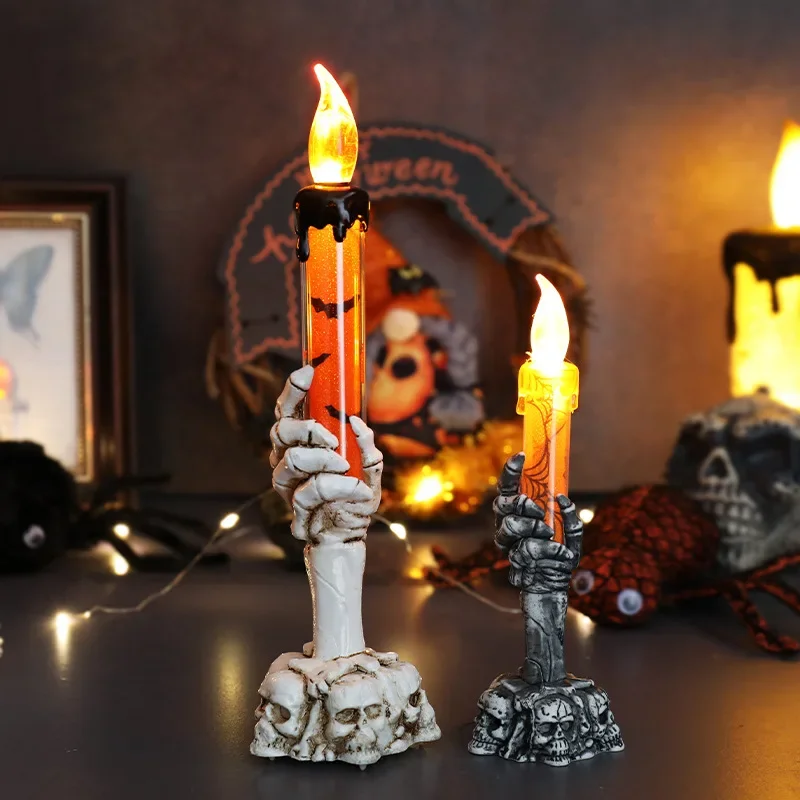 1pc Halloween Led Skeleton Hand Ghost Candles Pumpkin Party Home Table Bar Decor Smoke-free Light Horror Props Accessories Gifts